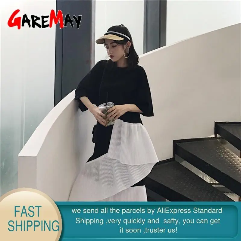 Повседневное свободное платье-футболка с коротким рукавом Сетчатое Черное