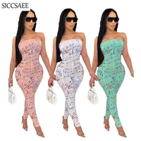 letter printed strapless jumpsuits and rompers for women tube bodycon bandage bodysuit slash neck wrinkle leotard sexy backless