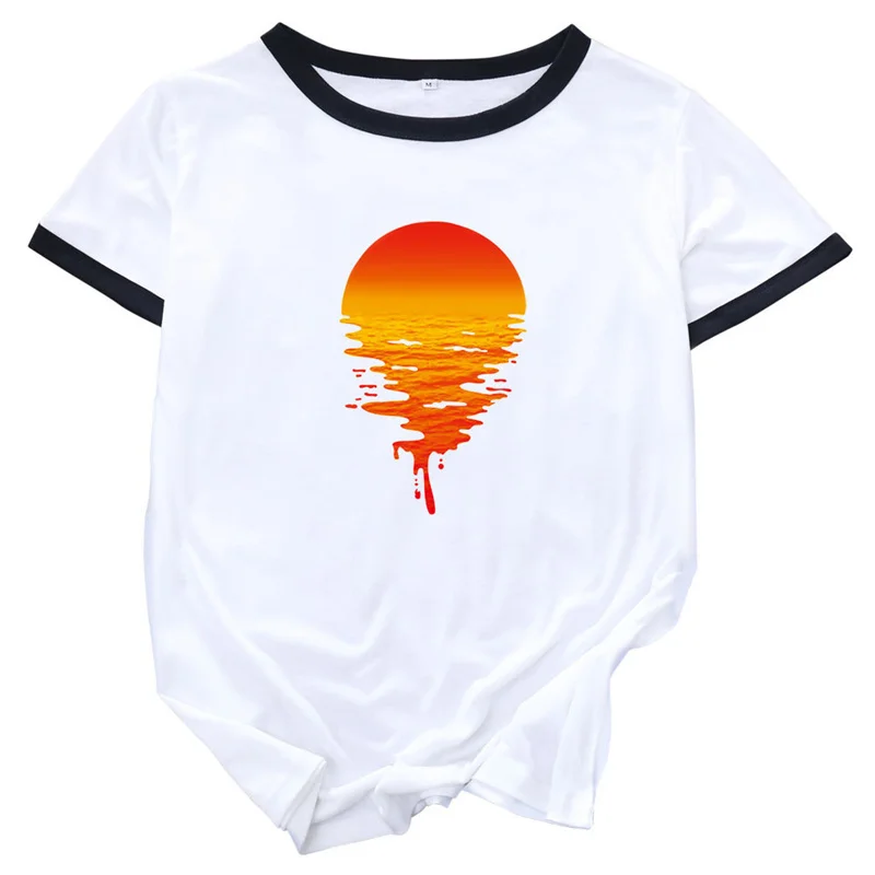 MK Assorted Color Casual Oversized Short Sleeve Women's T-Shirt Oversize Sunset Printed Tees Loose Tshirts Female Tops XXL | Женская