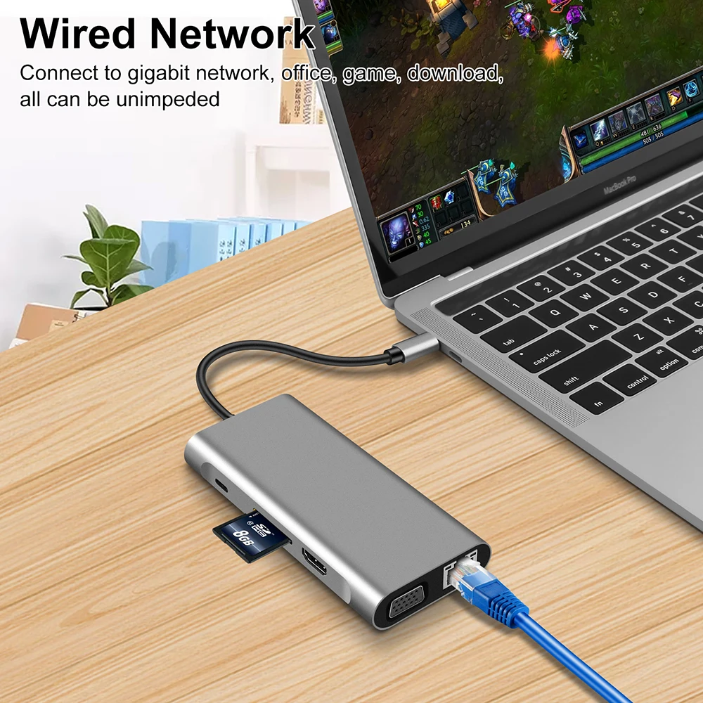 Тип USB C концентратор Type-C совместимому с HDMI 4K VGA RJ45 Lan Ethernet SD TF USB-C 3 0 5 мм Джек аудио