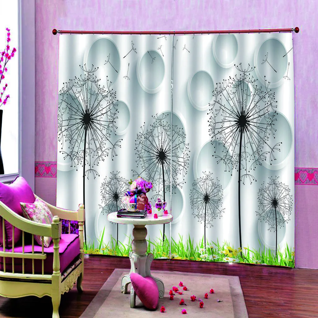 Красивые фото Модные индивидуальные 3D шторы ТВЕРДЫЕ ЗАНАВЕСКИ с одуванчиками