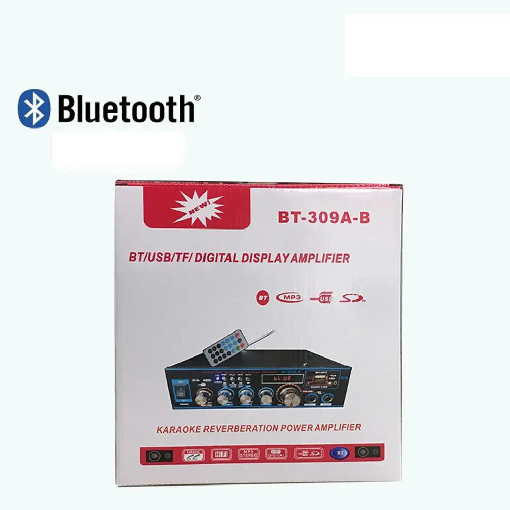 

Upgraded BT-309A-B BT/USB/TF/Digital Display Amplifier Mini Microphone Input with Reverberation Bluetooth RC Radio Home Power