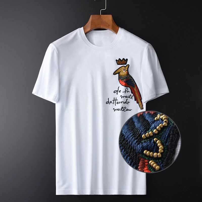 

Embroidered Men T-shirts Luxury Cotton Spandex Short Sleeve Mens T-shirts Plus Size 3XL 4XL Brand Slim Fit Man T-shirts