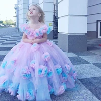 cute ball gown flower girl dresses ruffles combined colorful hand made floral baby pageant gowns customize wedding wear new