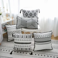 simple decorative cushion cover white black rectangle pillow cover soft 45x45cm 30x50cm simple geometric pom pom ball fringe