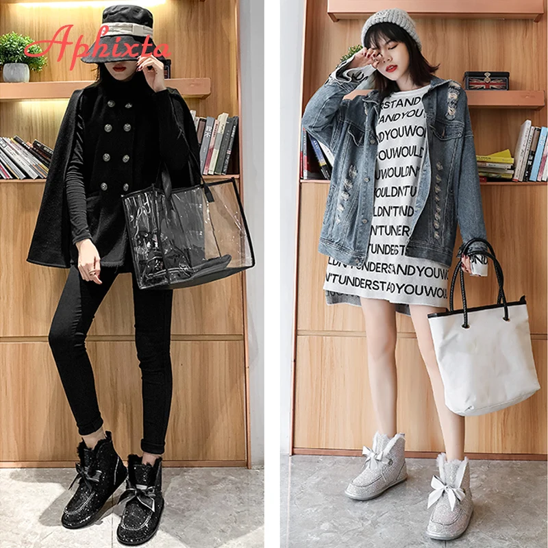 Женские зимние ботинки с блестящими стразами Aphixta теплые замшевые плюшевой