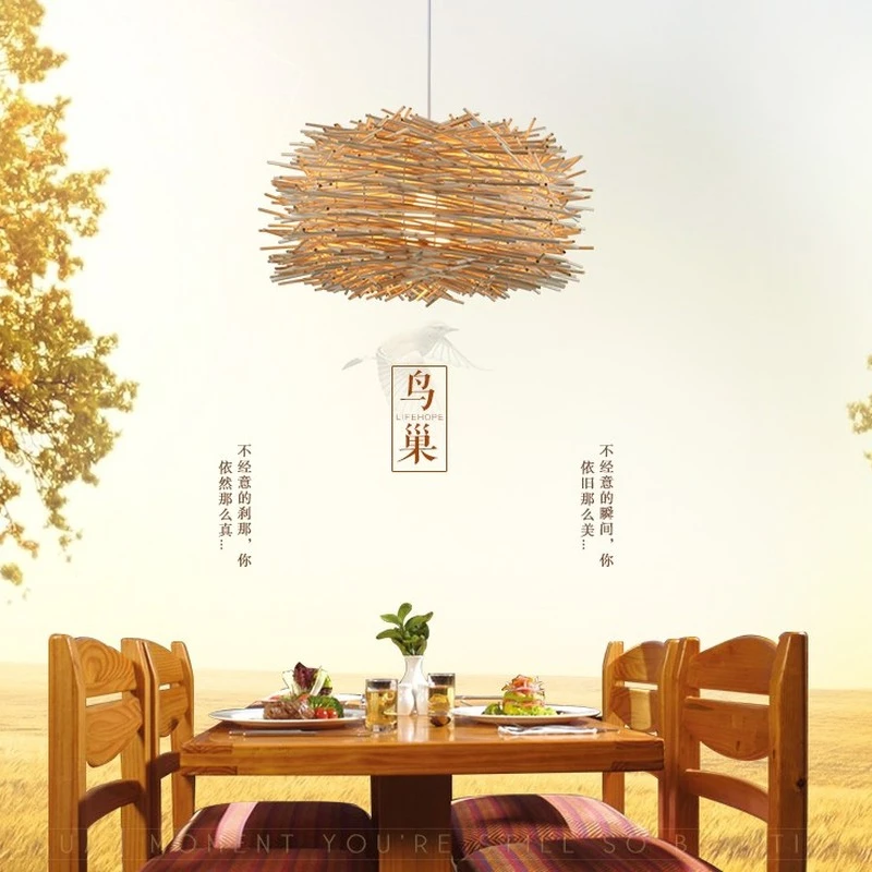 wicker pendant lamp handmade suspension light bird nest shape hanging lighting bar hotel restaurant mall lounge porch | Лампы и