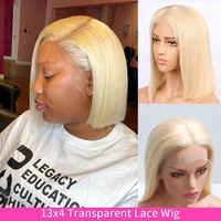 13x4 transparent lace front short 613 bob wig blonde brazilian straight frontal wig remy human hair 180 density for black women