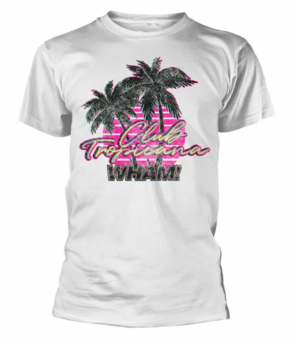 Официальный Wham! Футболка Клубная Тропикана Логотип Белая группа товар футболка