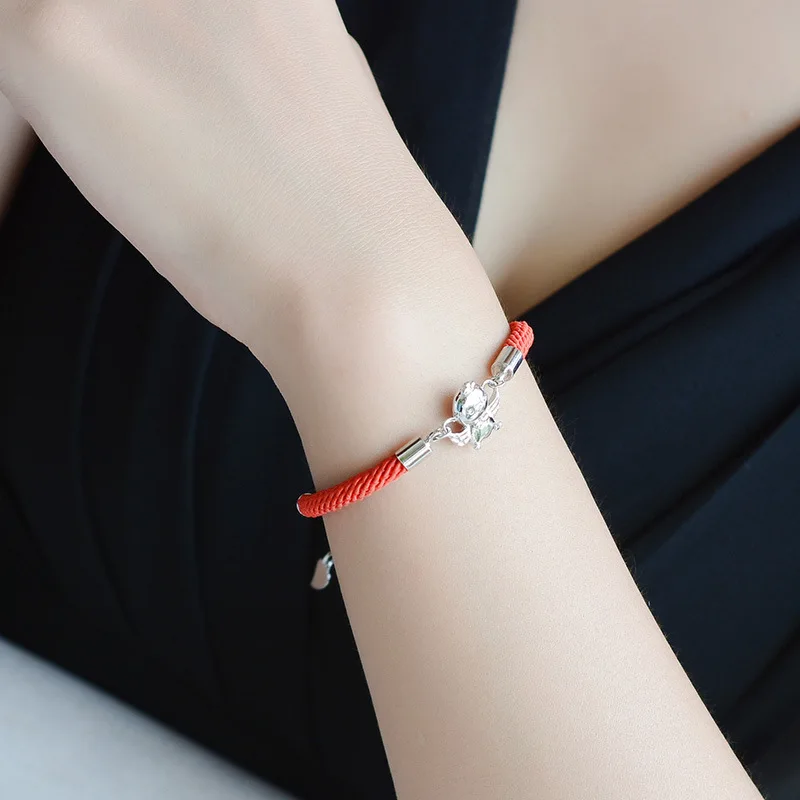 

Red Rope Chain Lovely Chick Animal Bracelets For Women Delicate 925 Sterling Silver Birthday Gifts Jewelry