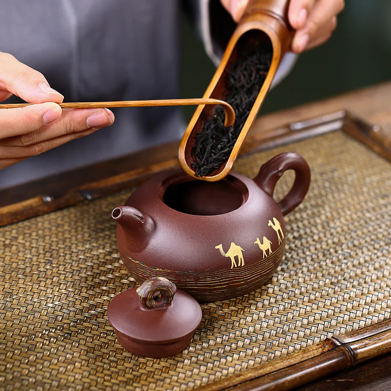 Yixing Famous Manual Desert Camel Dark-red Enameled Pottery Teapot Raw Ore Purple Ink For Imprinting Of Seals Hand Tea Set Suit | Дом и сад