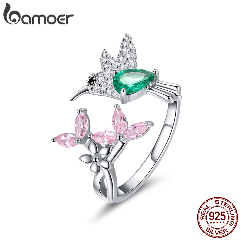 Bamoer корейский кольца из серебра 925 пробы ювелирные изделия Розовый CZ птица