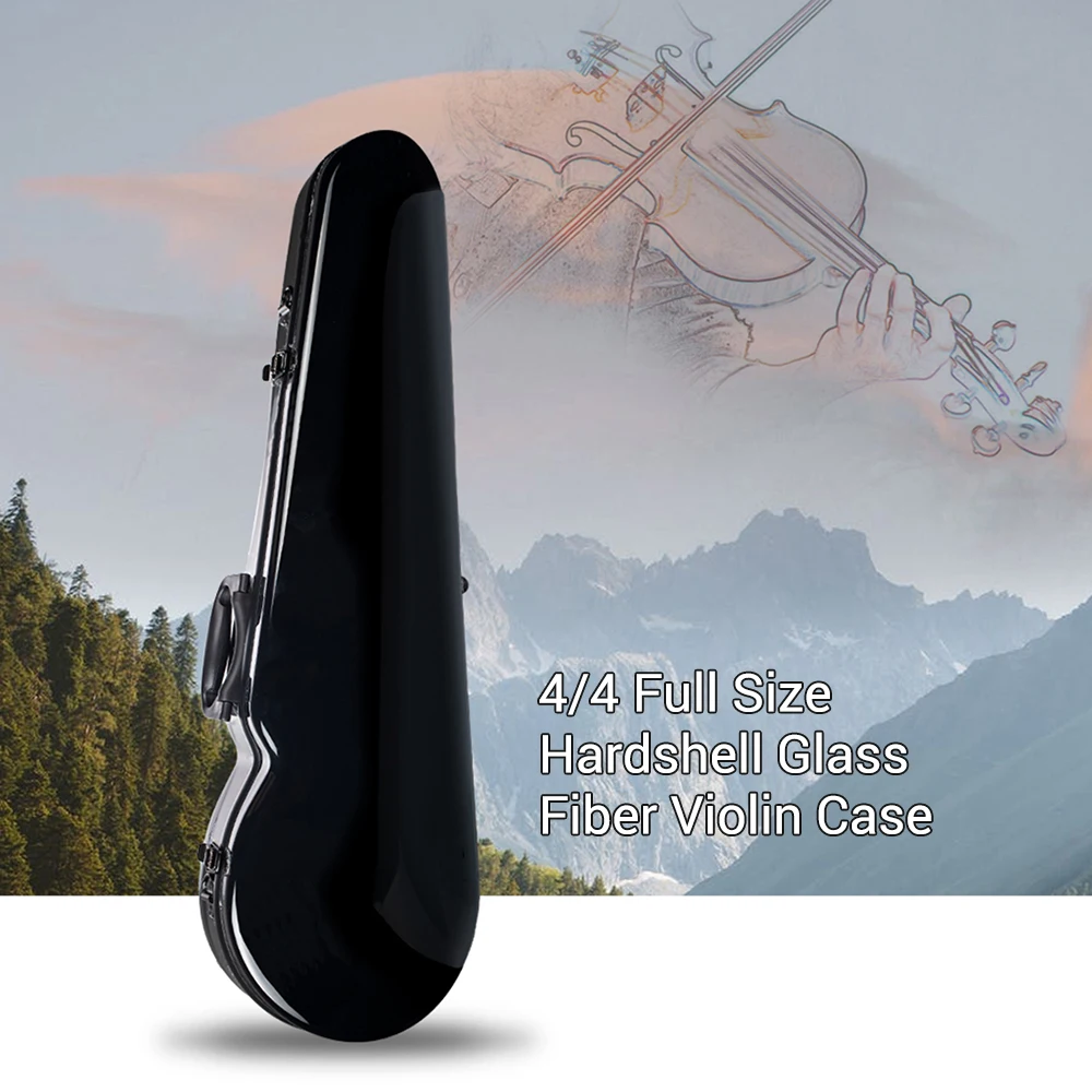 

4/4 Full Size Portable Glass Fiber Violin Case Triangle Shape Lightweight Hardshell Storage Bag Box with Hygrometer Straps