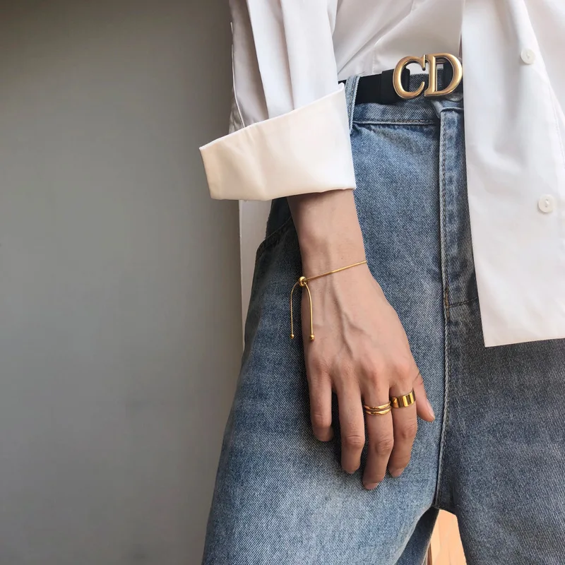 high quality Design Titanium Steel Pull-out Adjustable Bracelet Gold Color Snake Chain Bangle for Women Girl Men Beads Jewelry | Украшения