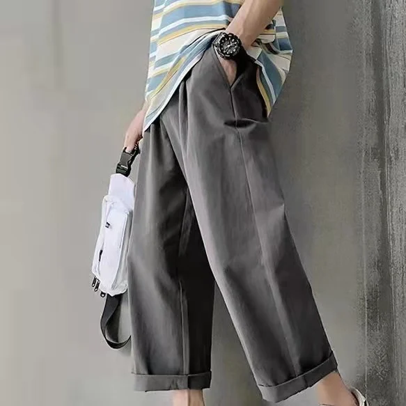 

Men's Straight Ankle-length Pants 2021 Fashion Casual Oversize Pants Solid Color Trousers Harajuku Streetwear