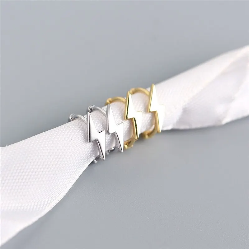 

A00216 925 Sterling Silver Minimalist Mini Lightning Ear Buckle for Women Korean Men's Rock Hoop Earrings Original Jewelry