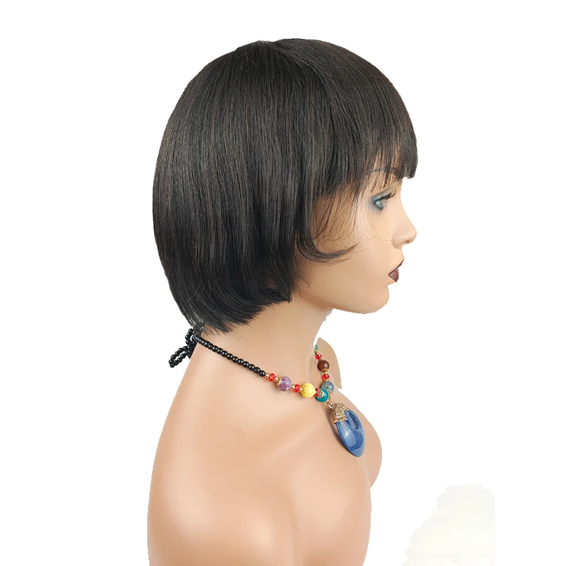 13x4 Short Straight Bob Wigs With Bangs Full Heat Resistant Hair Wig for Women's Cosplay (Black)