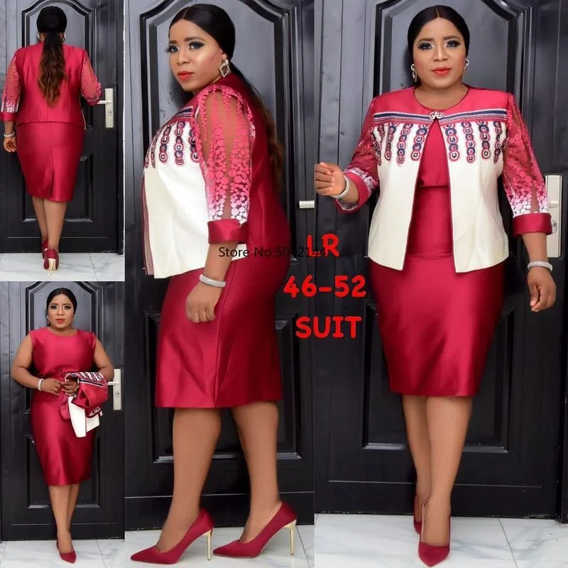 4XL 5XL Африке размера плюс женское платье комплект из 2 предметов на весну и осень