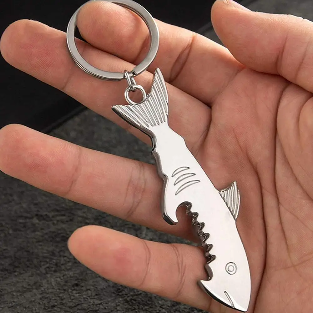 

Silver Steel Bottle Opener Cute Shark Guitar Keychain Beer Keyring Gadget Metal Portable Kitchen Opener Bottle M9G7