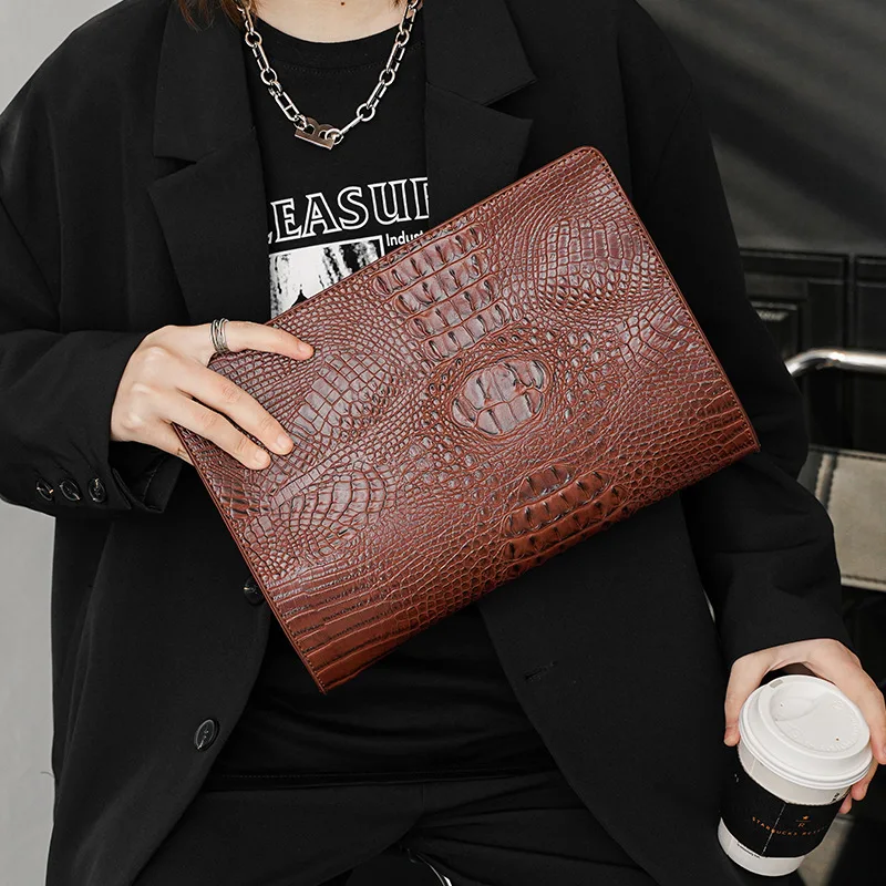 Weysfor New Men's Clutch Bag Luxury Brand Woven Leather Bag Fashion Crocodile Design Simple Envelope Bag Large Capacity Handbag