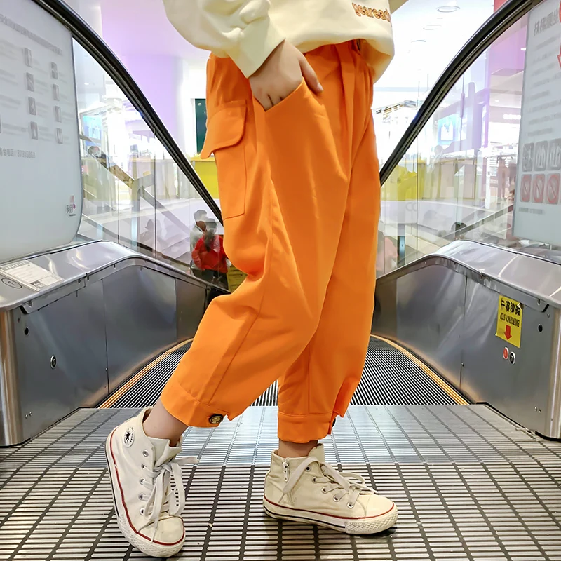 Штаны карго ярких цветов для девочек хлопковые повседневные свободные джоггеры