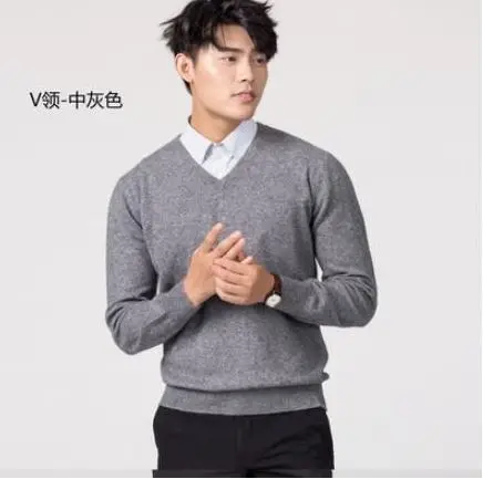 Dark gray v-neck Осень-зима, кашемировый хлопковый мужской свитер, трикотажное платье-свитер, hombre pull homme Hiver, пуловер, мужские вязаные свитера J697 - Цвет: Dark gray v-neck