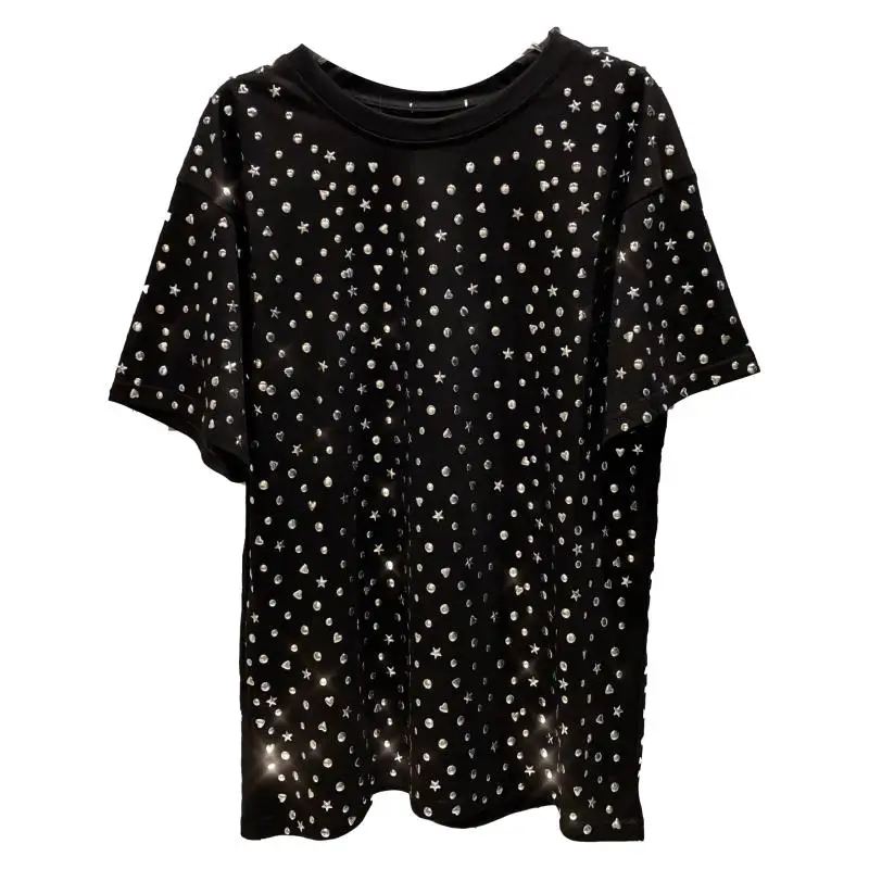 

Loose Shiny Hot Stamping T Shirt for Women 2021 Spring Summer New Round Neck Loose Short Sleeves Bf Tshirt Tops Ropa Mujer