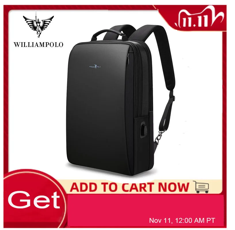 Мужской рюкзак WILLIAMPOLO сумка для ноутбука с USB зарядным интерфейсом простая