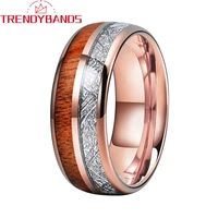 rose gold wedding ring tungsten carbide ring double grooves with wood and meteority inlay