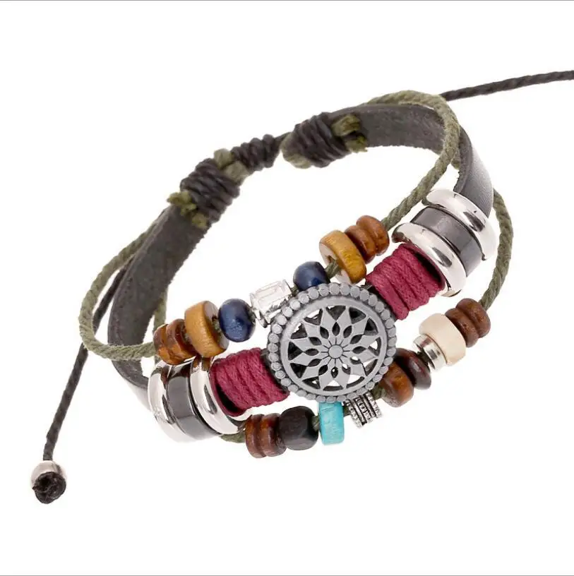 

Vintage personality leather bracelet Fashion temperament all-match beaded leather bracelet