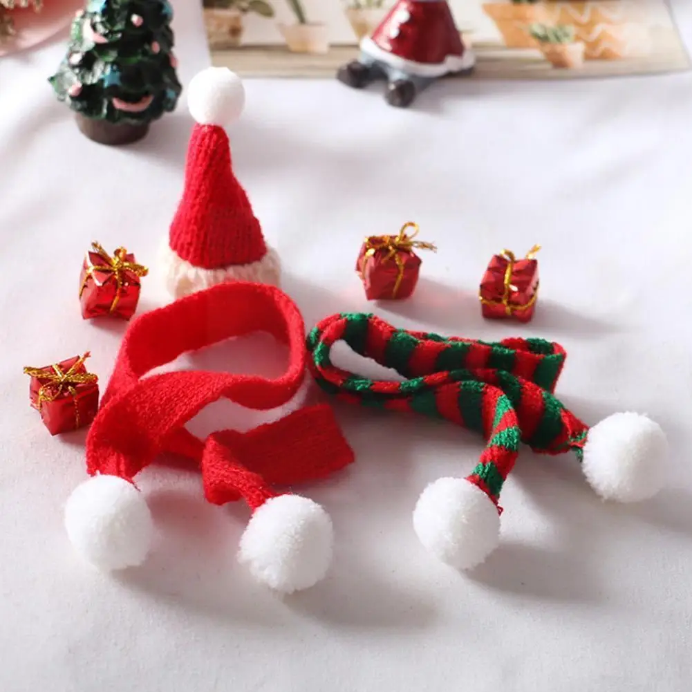 

1:12 домашняя модель мини вязаная шапка стрейч Рождественская шапка подарок с шарфом модель для игрушек подарок аксессуары T9u3