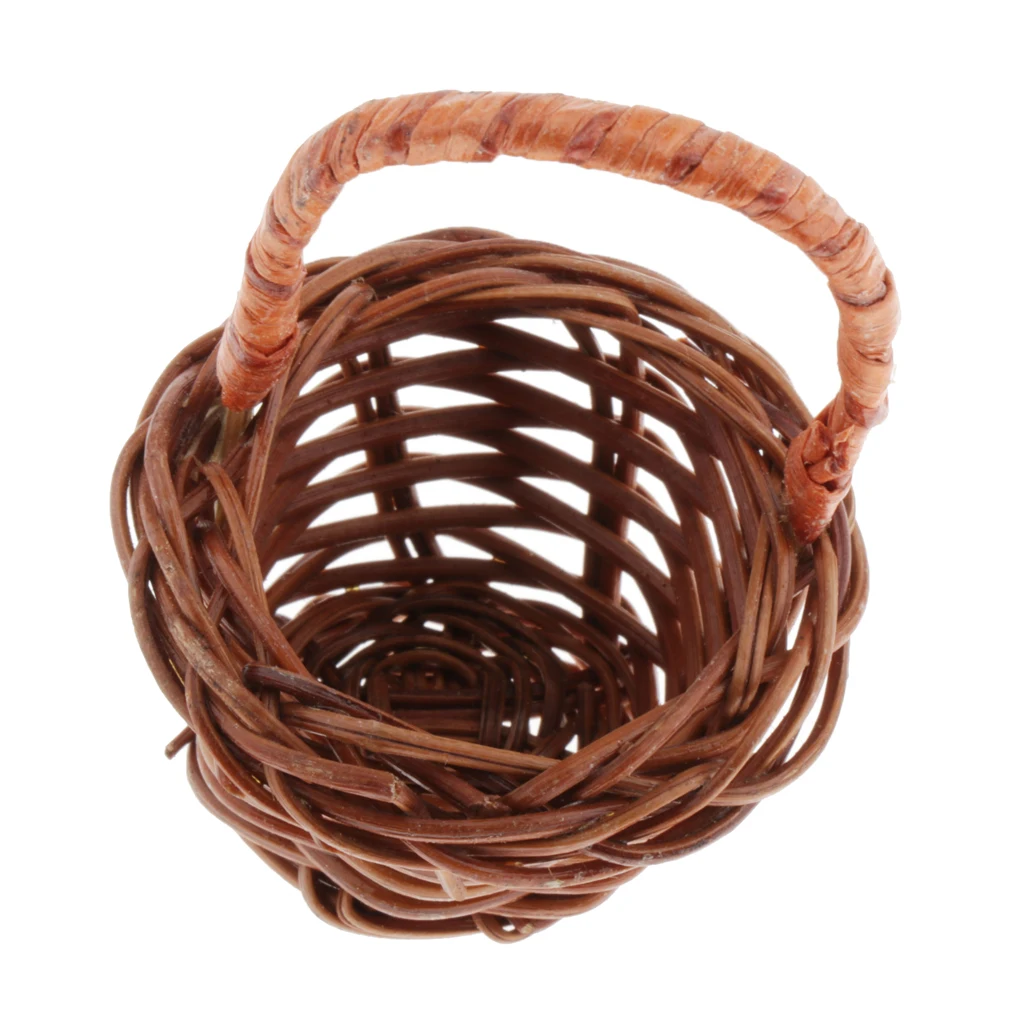 1:12 Dolls House Rattan Basket With Handle Simulation Furniture Fairy Garden |