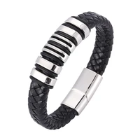 punk braided leather mens bracelet stainless steel accessories combination handmade wristband for male party jewelry sp1082