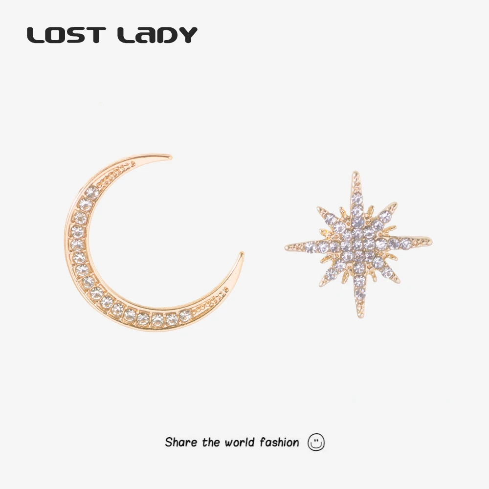 

Lost Lady New Trendy Star Moon Stud Earrings Statement Classic Asymmetrical Earrings Exquisite Ear Nail Female Korean Jewelry
