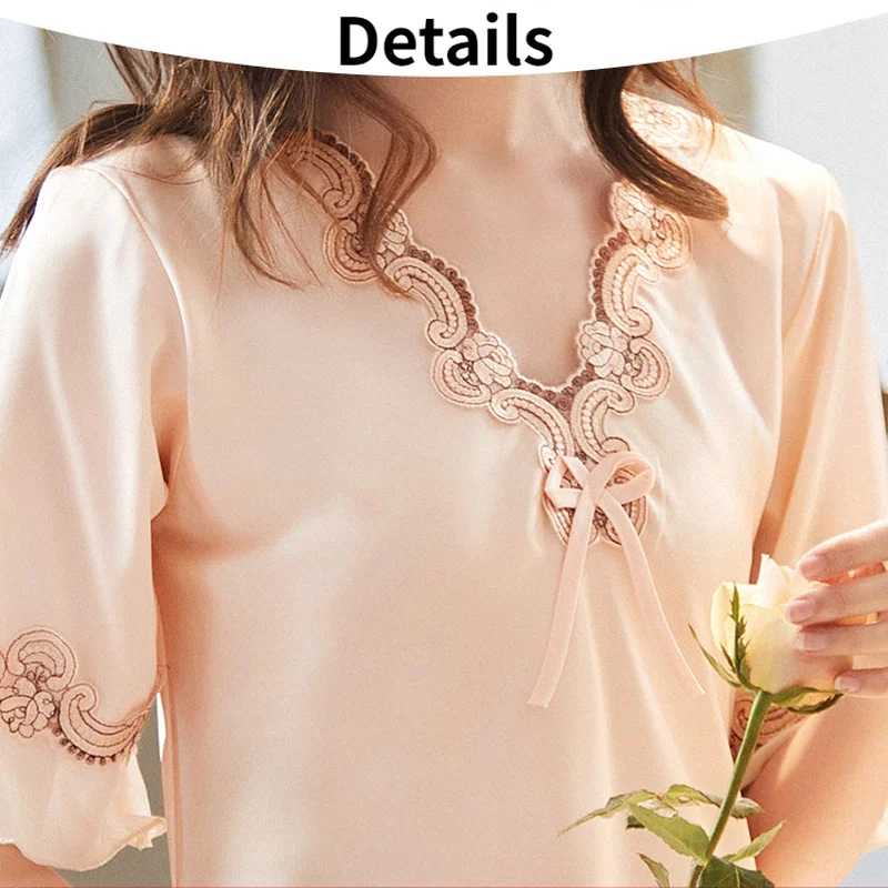 Ночные рубашки женские большого размера с V-образным вырезом и кружевом в стиле