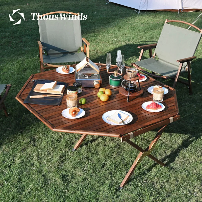 

Уличный восьмиугольный стол для яиц Thous WIND из массива дерева, большой складной стол для кемпинга и пикника, столик из Тикового ореха черного ...