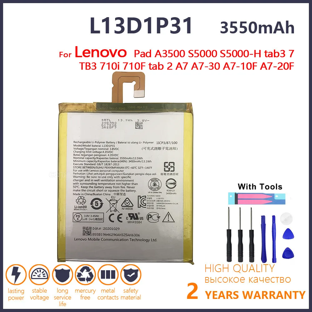 

100% Original L13D1P31 3550mAh Battery For Lenovo Pad A3500 S5000 S5000-H tab3 7 TB3 710i 710F tab 2 A7 A7-30 A7-10F A7-20F