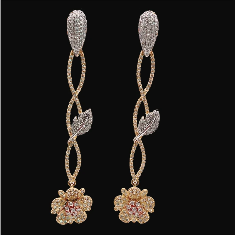 

Lanyika Fashion Jewelry Elegant Blooming Flower Ear Drop Earrings Full Zircon Micro Plated Wedding Banquet Party Best Gifts