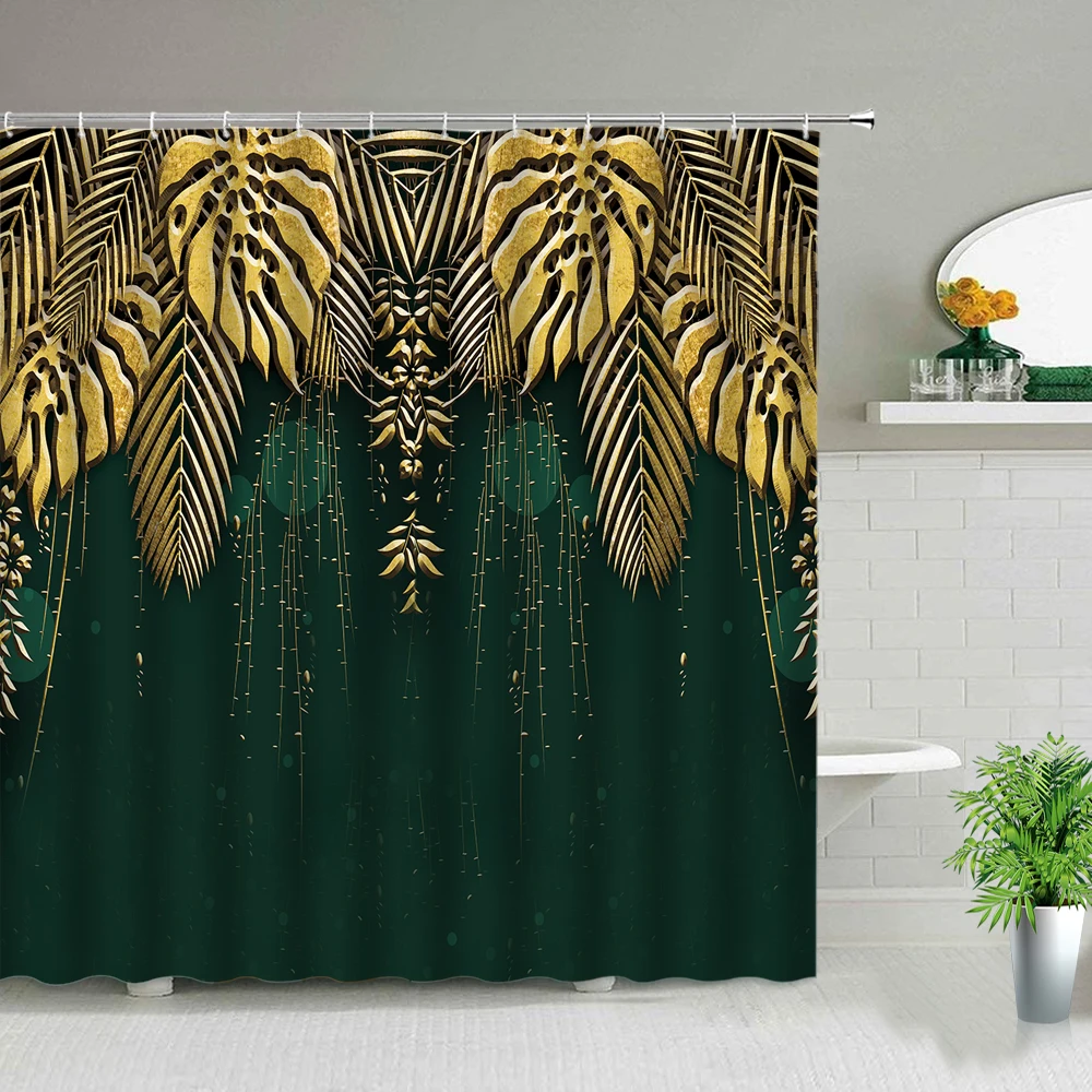 

Tropical Green Plant Palm Leaf Shower Curtains Cactus Flower Scenery Bathroom Curtain Set Waterproof Polyester Frabic with Hooks