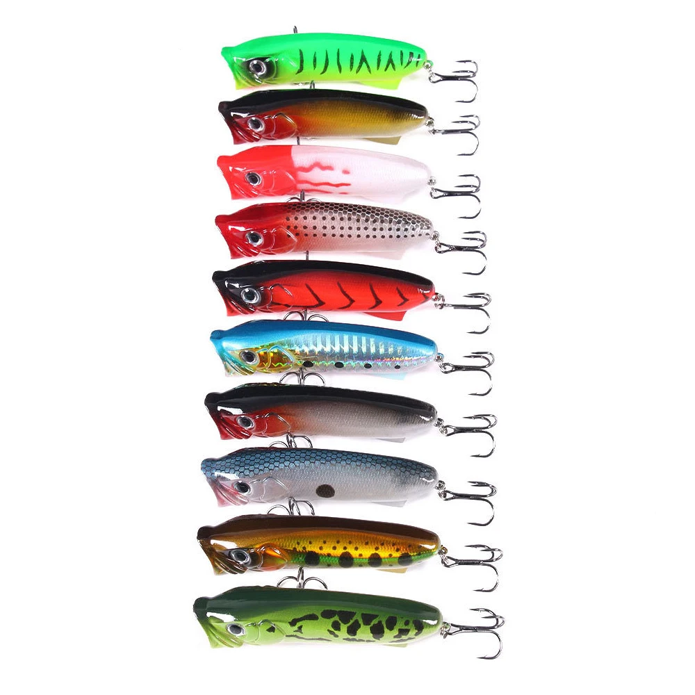 

10Pcs Fishing Lures 7.5cm/11.2g Topwater Popper Bait 10 Color Hard Bait Artificial Wobblers Plastic Fishing Tackle With 6# Hooks