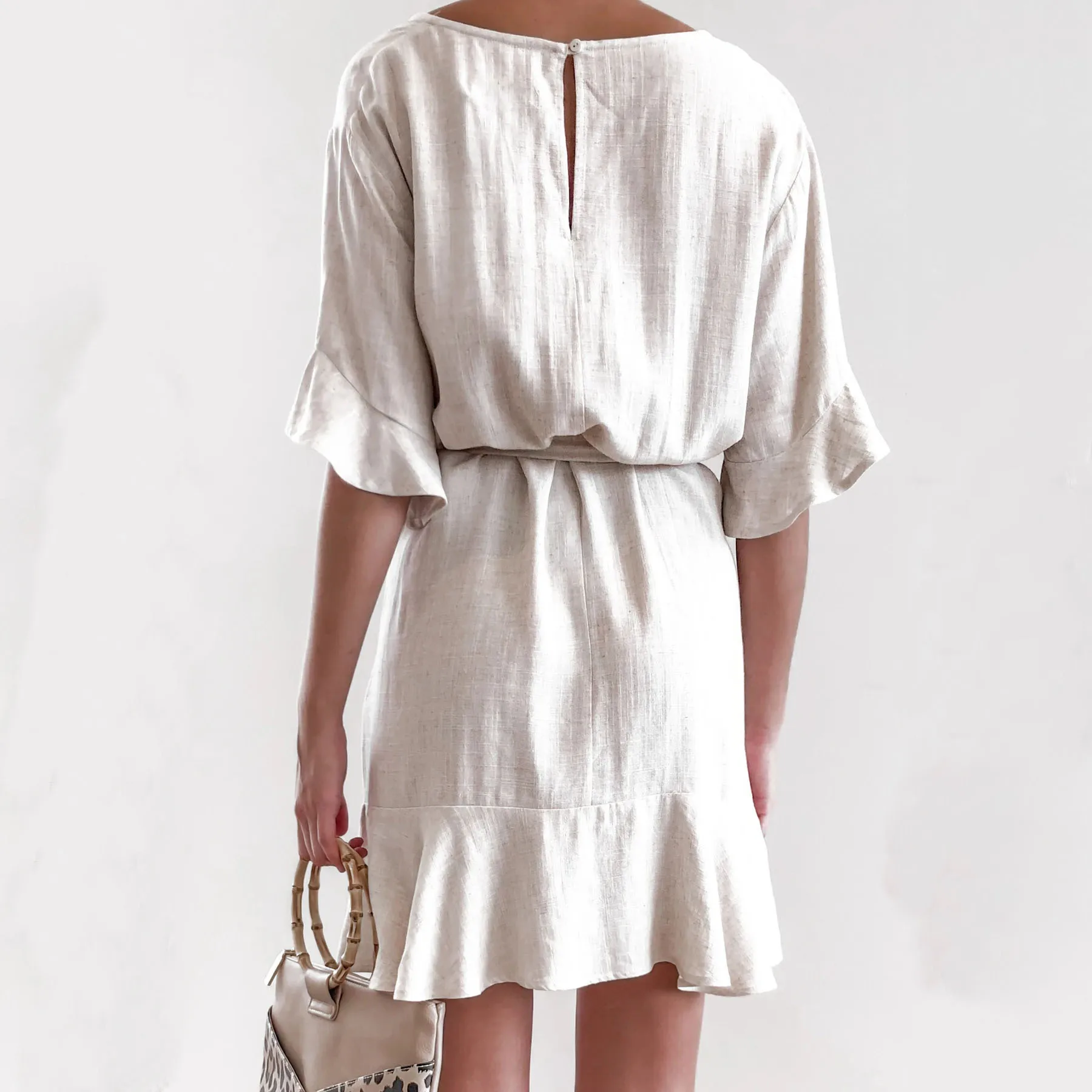 

Dress Robe Femme Summer Vestidos For Women 2021 De Mujer Casual V-Neck Short Sleeve Rufflemini A-Line Skirt Cotton