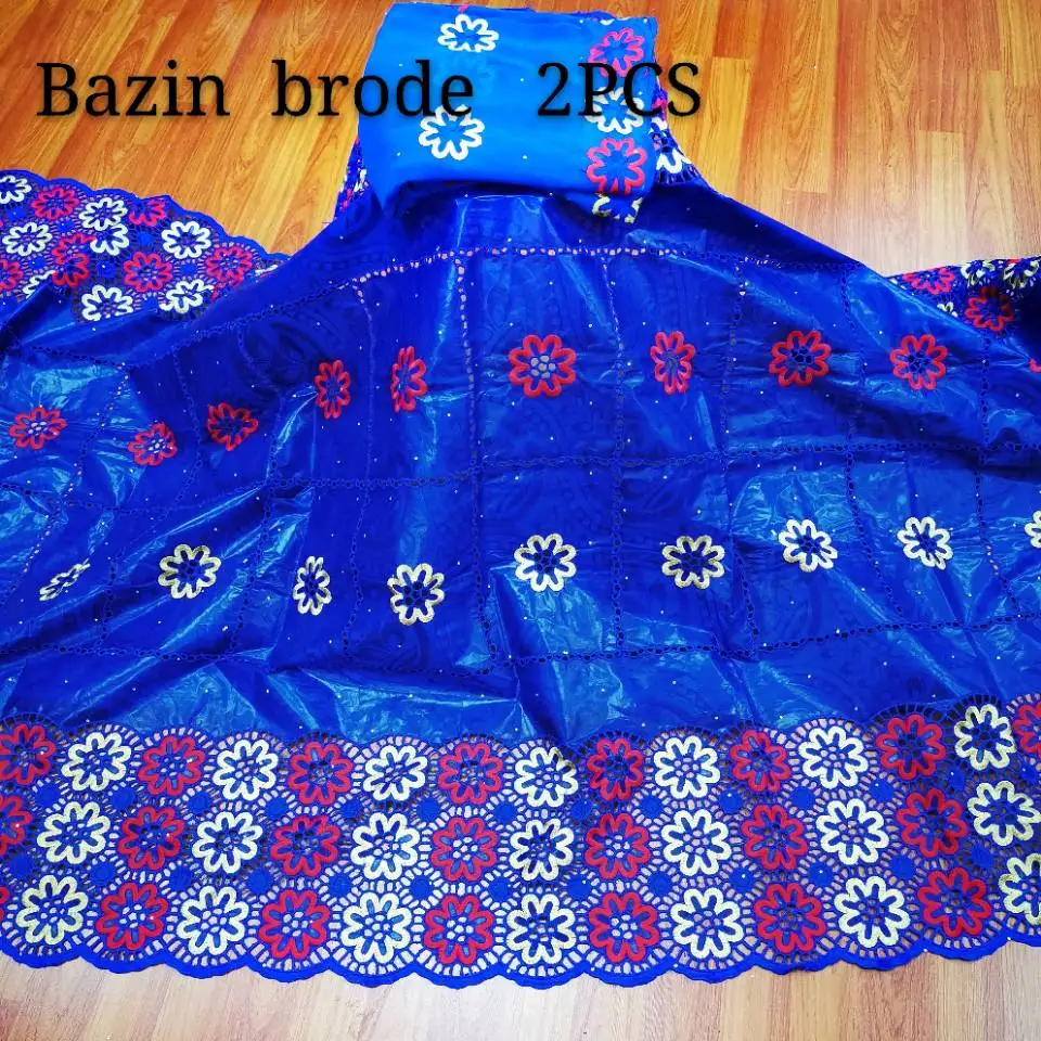 Хорошая перфорированная вышивка камнями африканская ткань Базен риче