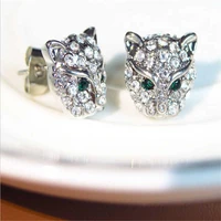 fashion color leopard head stud earring full shiny crystal rhinestone animal stud earrings for women gift