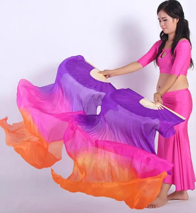 as picture New 4 Colors Gradient Belly Dance Silk Veil Kids Women Silk Dance Scarves Shawls Wraps 120cm 180cm Wholesale - Цвет: as picture