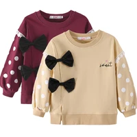 lzh girls sweatshirts 2022 autumn toddler girls long sleeve lace bow dot print tops sweatshirt kids children clothes 2 6 years