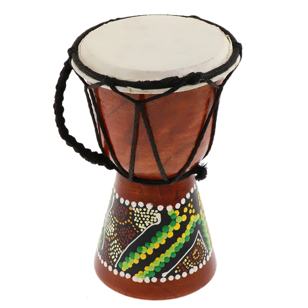 

3 Pieces Wood Painted Djembe Drum Tabour 4inch Handcrafted Handmade Hand Drum Rope Tuned