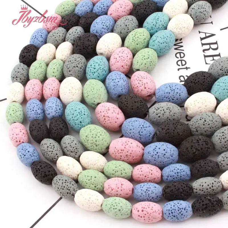 

Natural Oval Lava Rock Beads Multicolor Loose Spacer 8x12/10x14MM Stone Beads For Woman DIY Necklace Bracelat Jewelry Making 15"