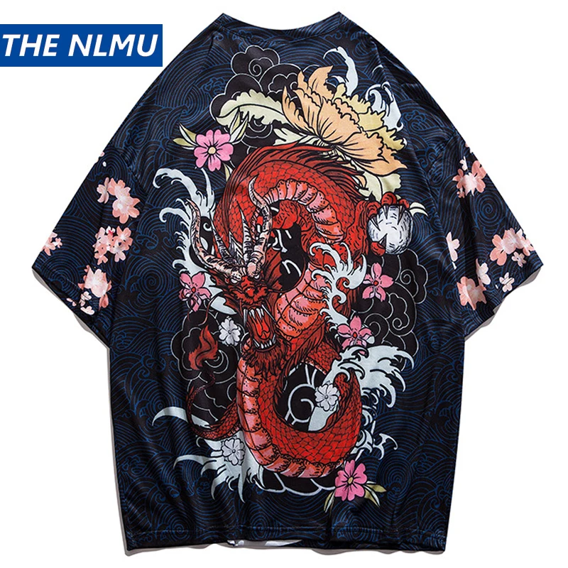 Мужская футболка 2020 уличная с пожарным драконом в стиле хип-хоп Harajuku летние