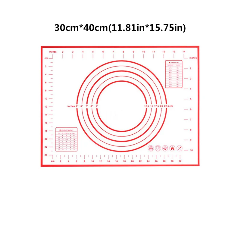 Red 30x40 40/60*60 см силиконовый коврик для выпечки со шкалой, антипригарное тесто для замеса теста, лист для выпечки, кухонная посуда, кухонный инструмент - Цвет: Red 30x40
