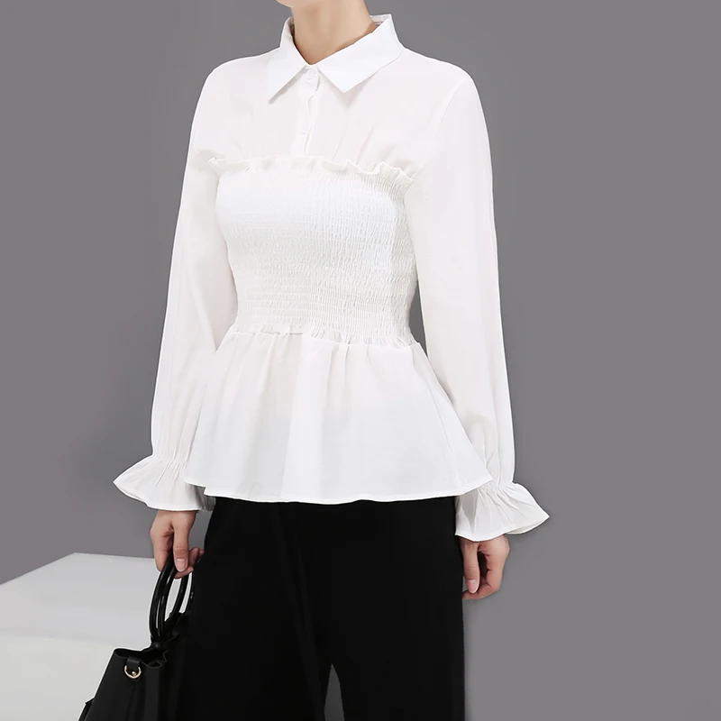 * Новинка 2019 Корейская Стильная однотонная белая женская блузка рубашка брюки